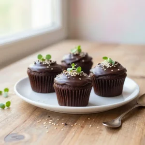 Gooey Tahini Chocolate Cupcakes with Sesame Crunch