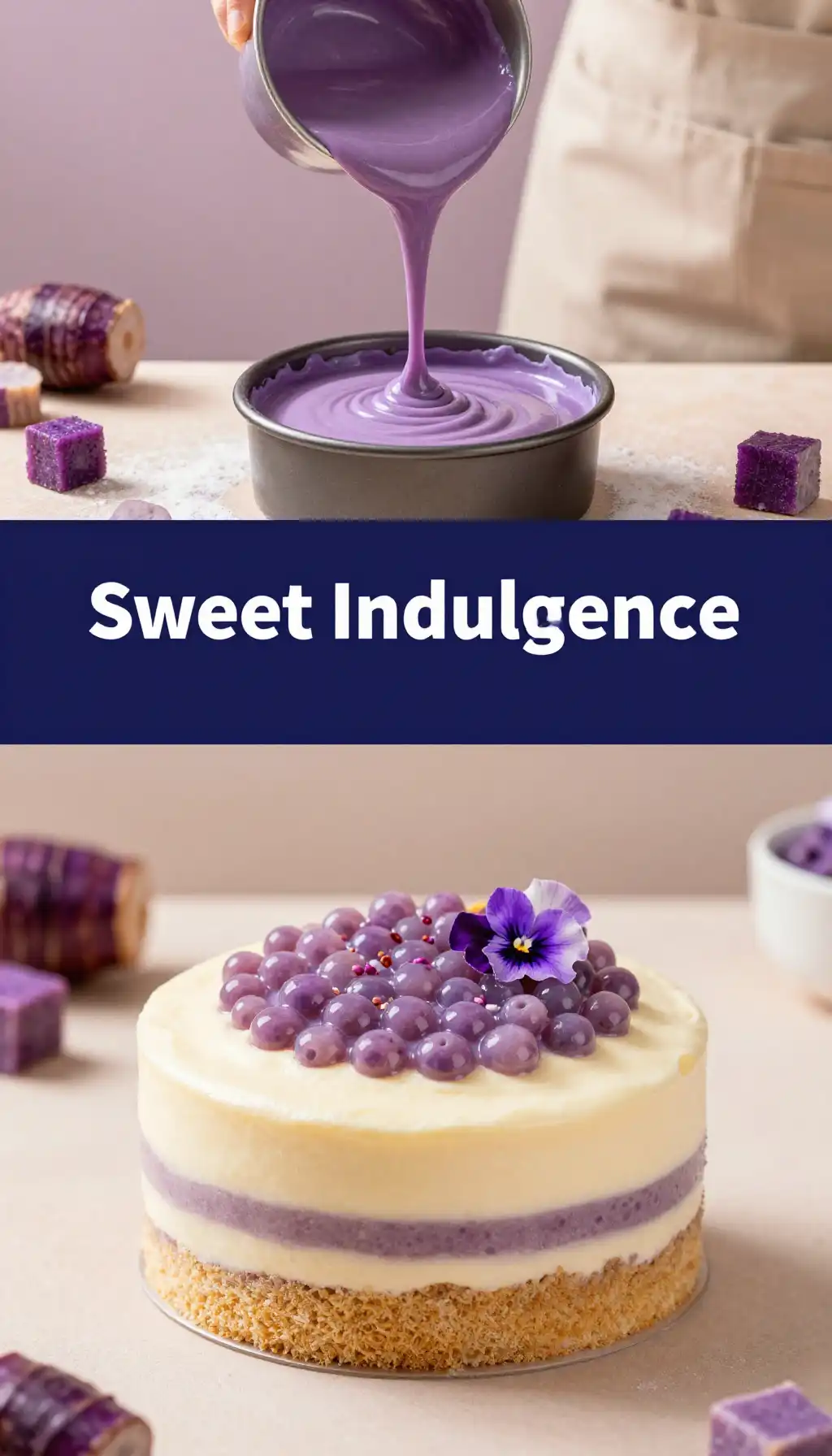 Taro Milk Tea Cake with Bubble Tea Buttercream and Tapioca Pearls pinterest pin