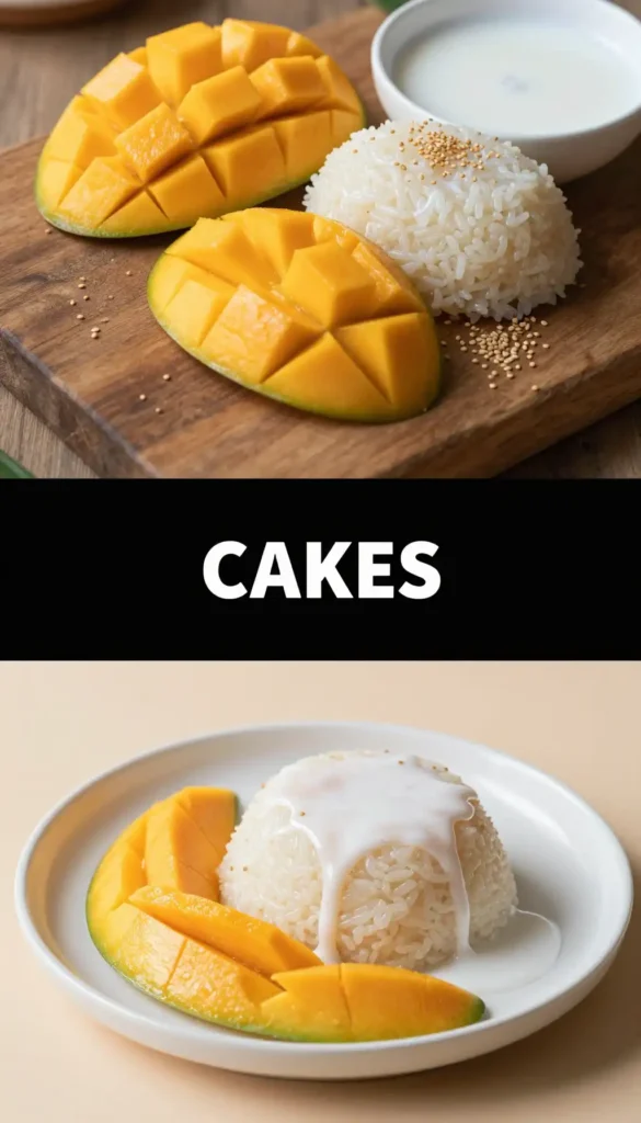 Thai Mango Sticky Rice Cake with Coconut Cream Drizzle