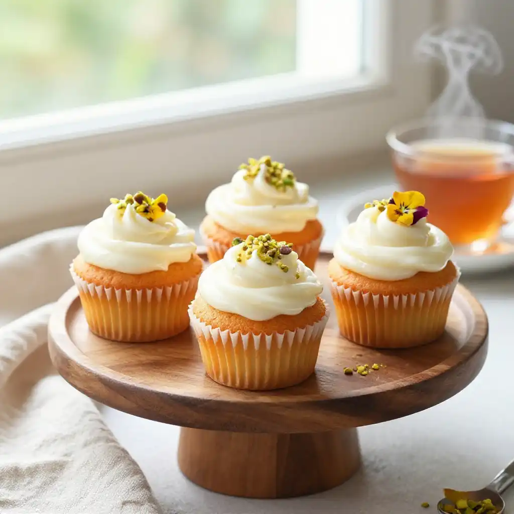 Thai Tea Cupcakes with Condensed Milk Frosting plated dish