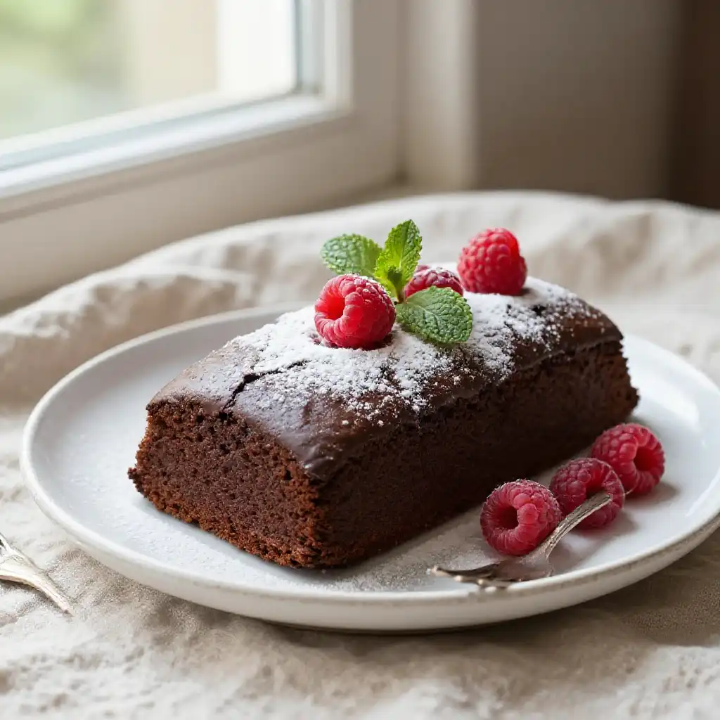 Three Ingredient Flourless Chocolate Cake plated dish