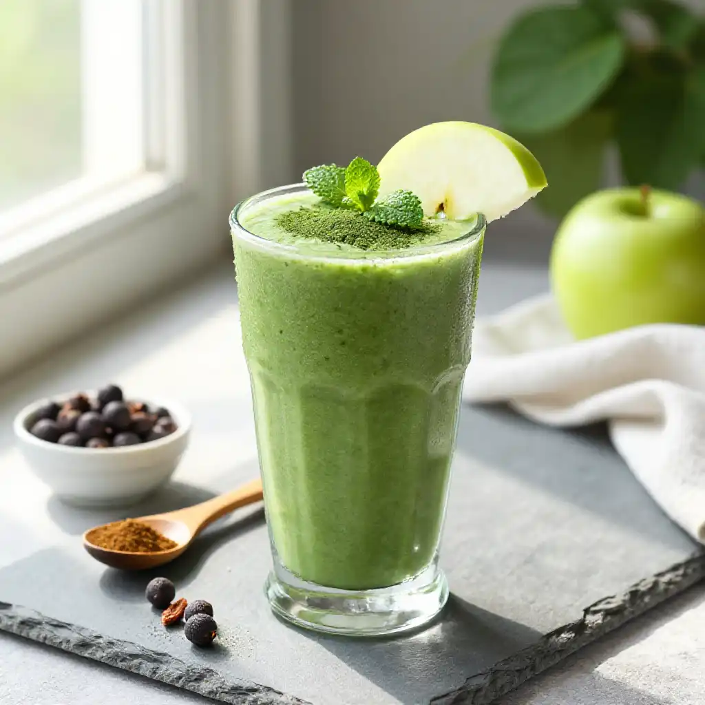 Triphala Detox Green Smoothie plated dish