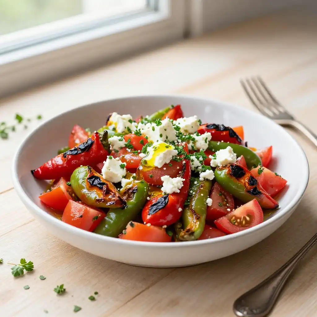 Tunisian Mechouia Roasted Pepper Salad plated dish