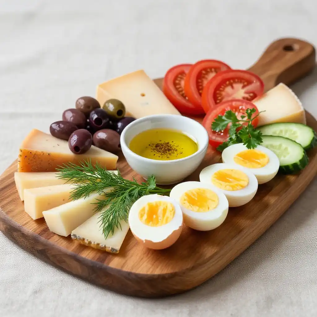 Turkish Breakfast Platter with Olives and Cheese plated dish