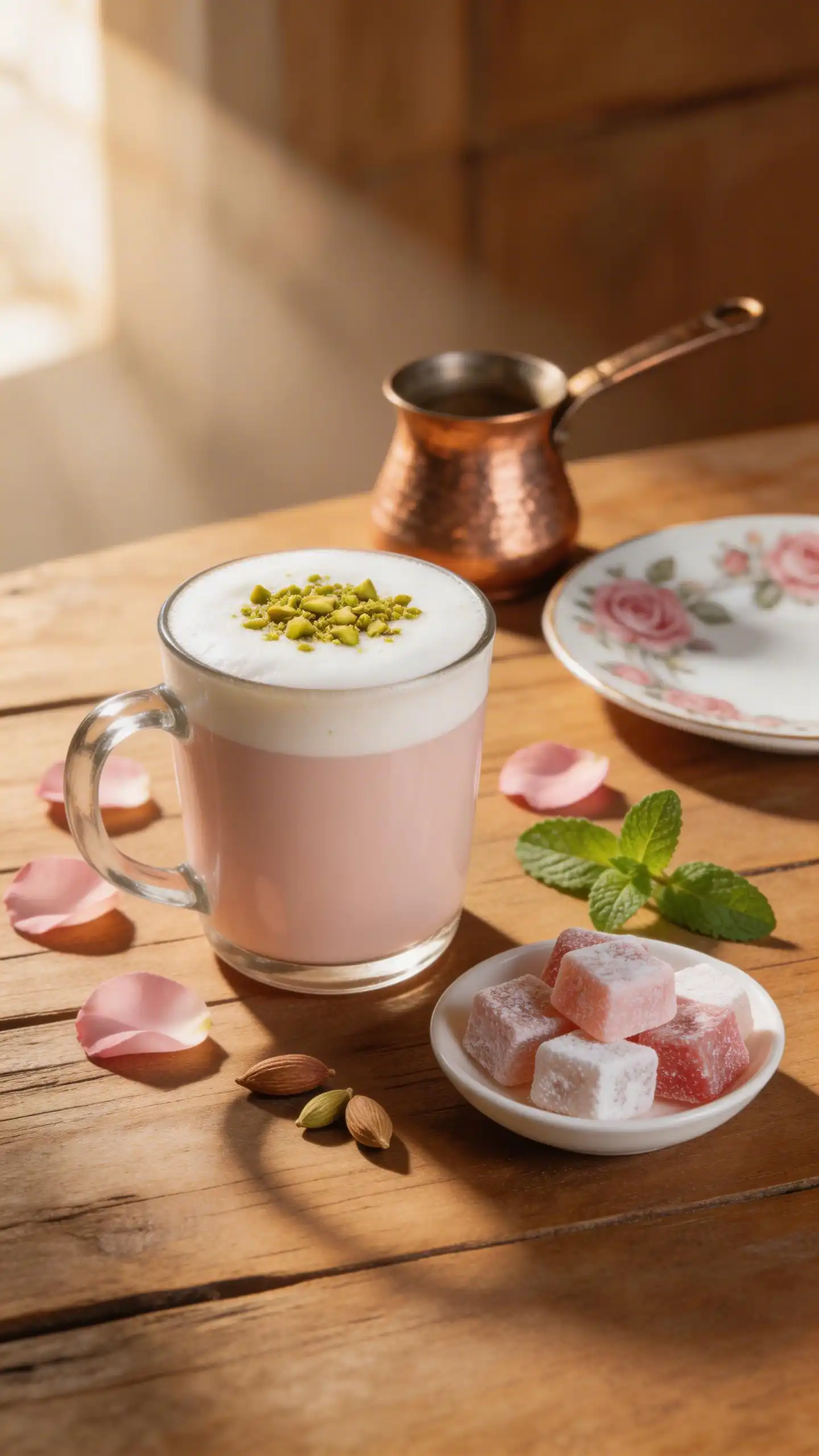 Turkish Delight Rose Latte plated dish