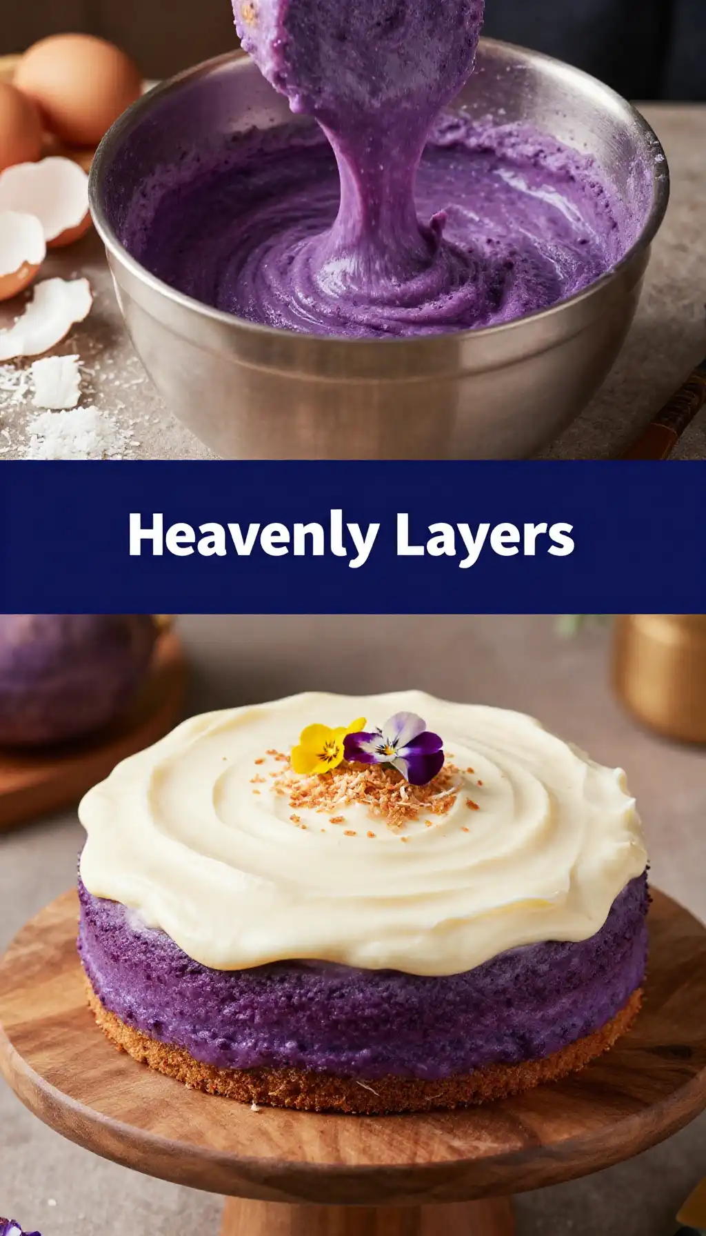 Ube Purple Yam Layer Cake with Coconut Cream Cheese Frosting pinterest pin