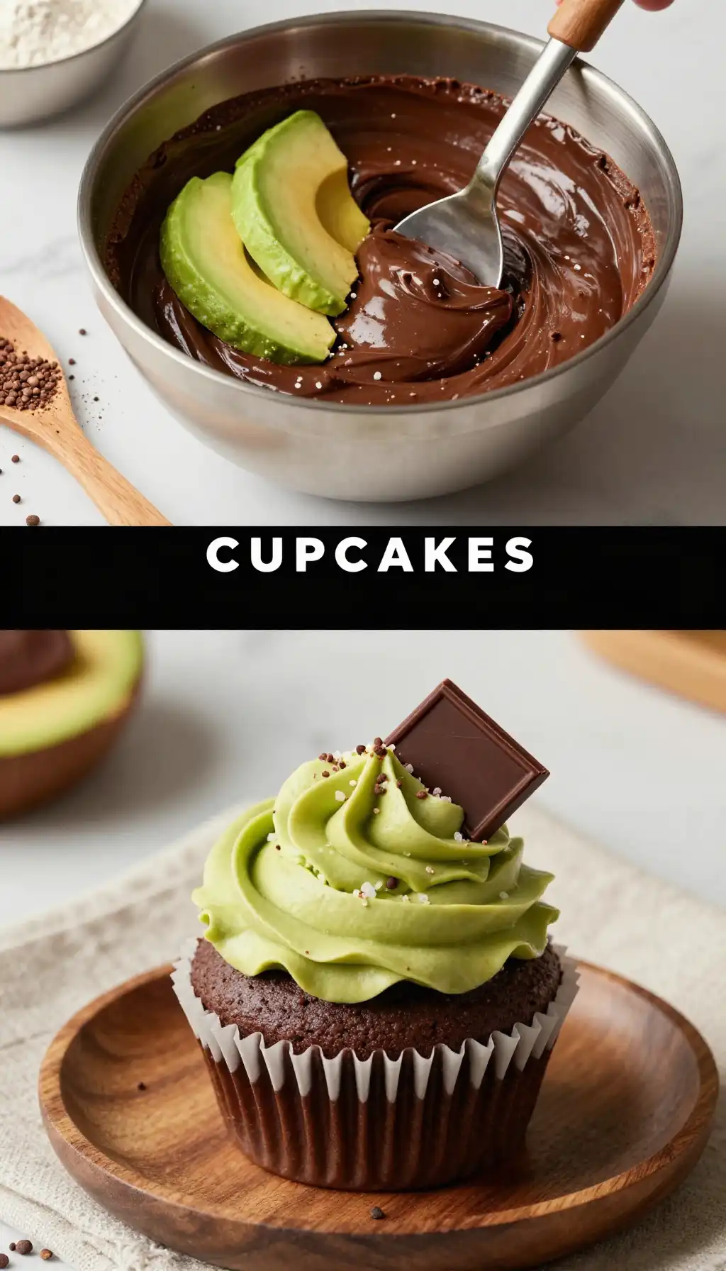 Vegan Chocolate Cupcakes with Avocado Frosting pinterest pin