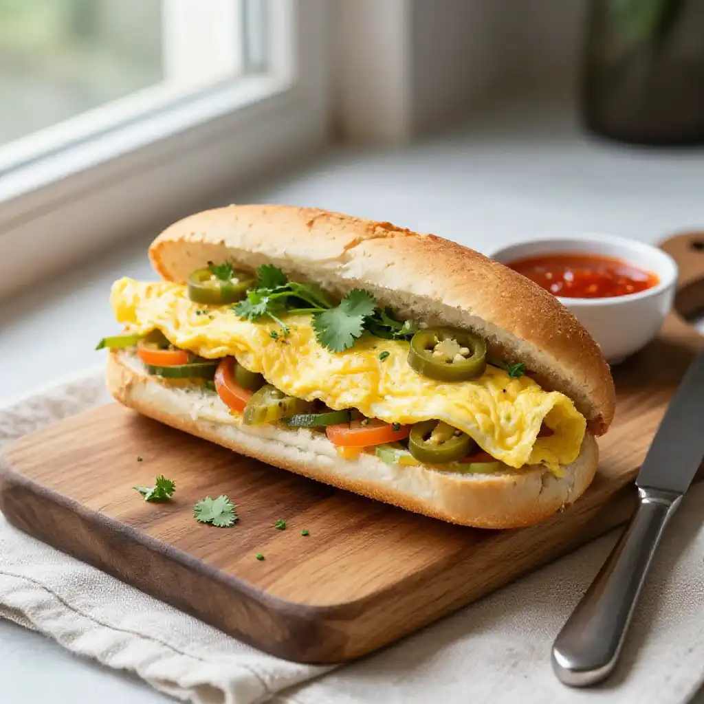 Vietnamese Banh Mi Omelette Sandwich plated dish