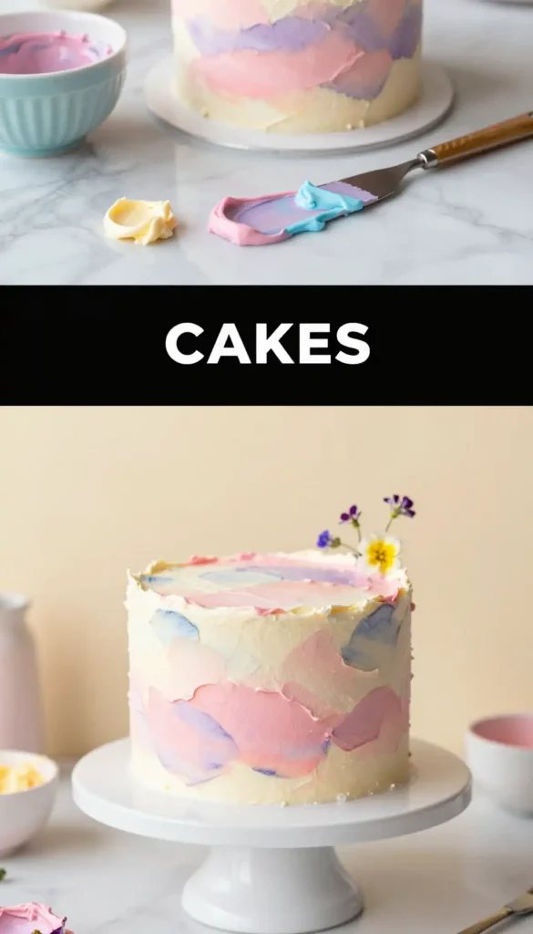 Watercolor Painted Cake with Soft Pastel Swirls