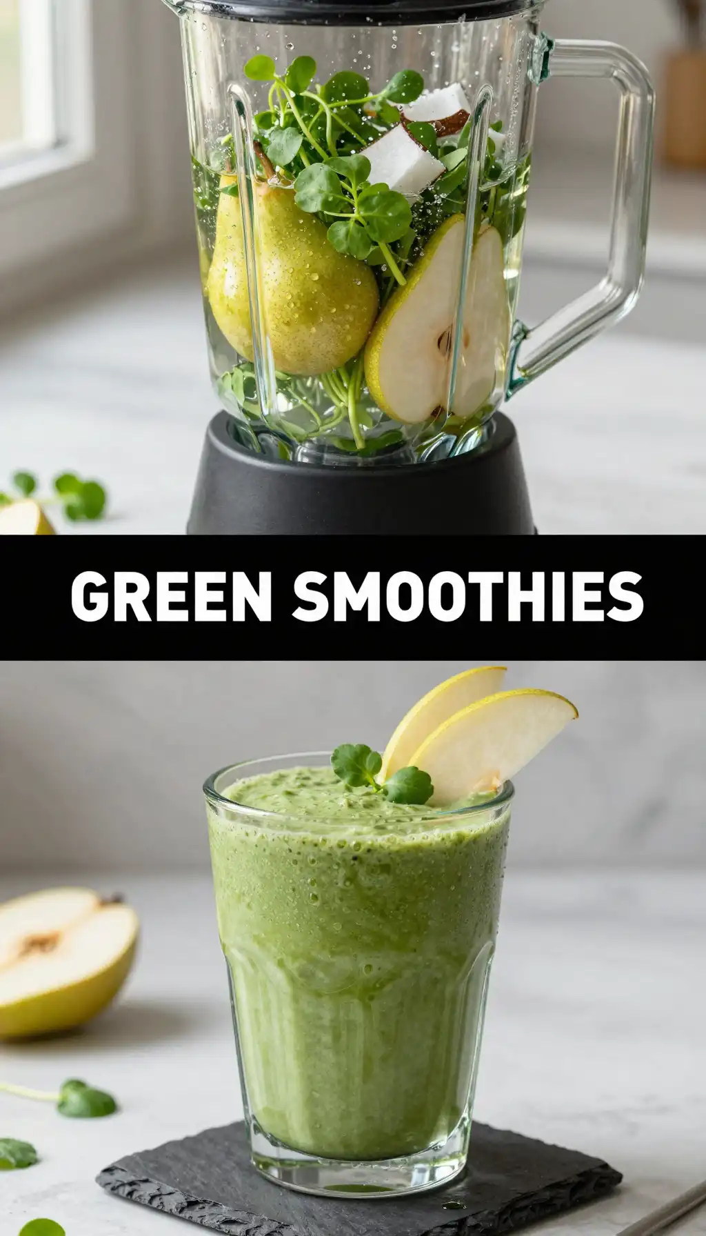 Watercress Pear Green Smoothie pinterest pin