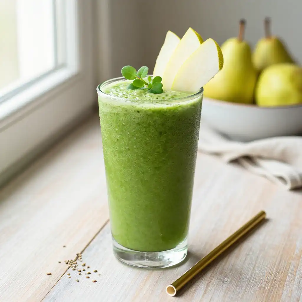 Watercress Pear Green Smoothie plated dish