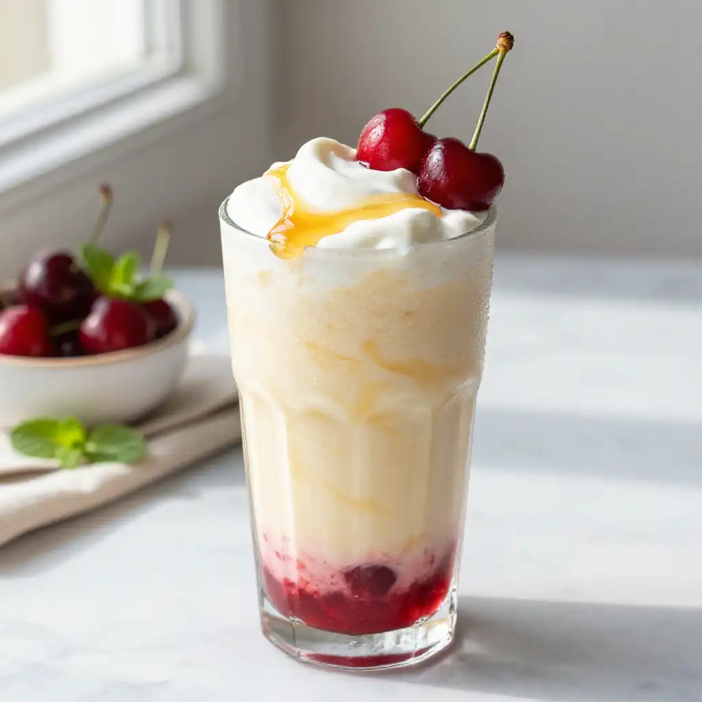 White Gold Cherry Smoothie plated dish