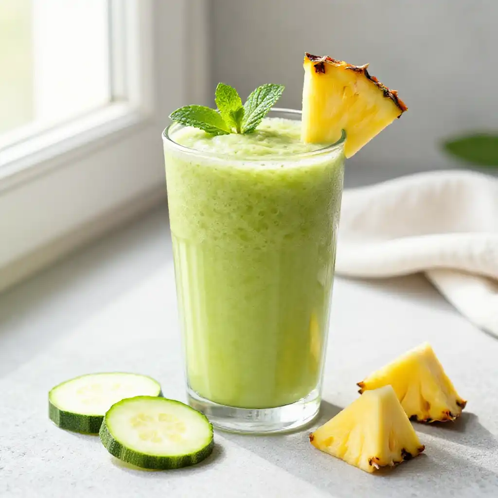 Zucchini Pineapple Green Smoothie plated dish
